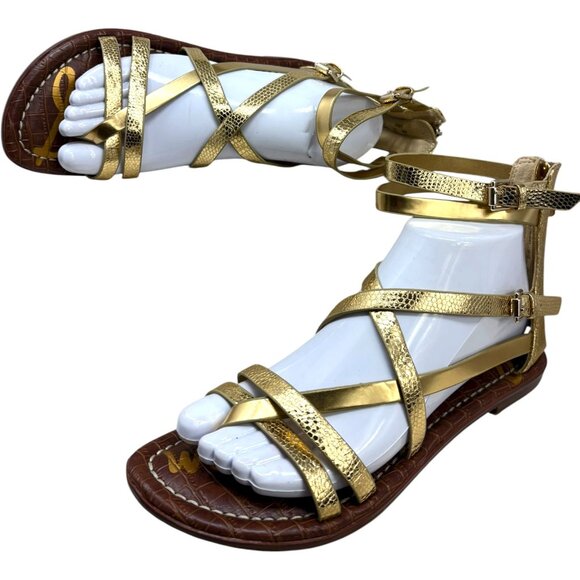 NEW Sam Edelman Gibbs Metallic Gold Gladiator Toe Ring Sandals - Picture 4 of 9